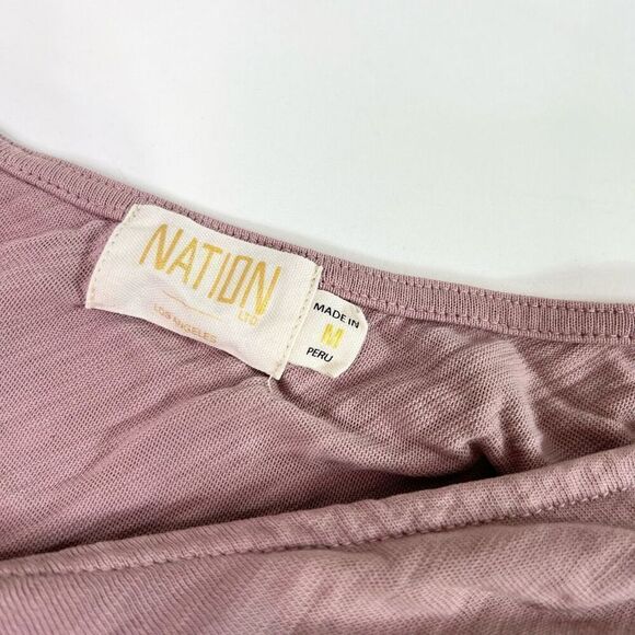 Nation LTD Shirt Womens Medium Pink Sabrina One Shoulder Puff Sleeve Party Tee - Picture 3 of 8